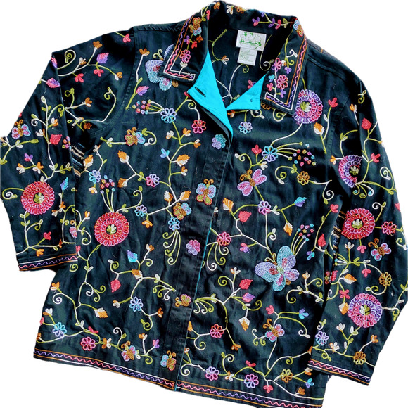 Quacker Factory Jackets & Blazers - Quaker Factory Vintage Beaded floral embroidered jacket M butterfly boho Y2K